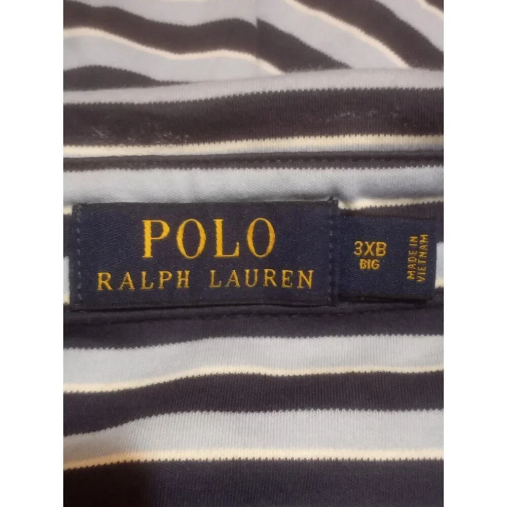 Polo Ralph Lauren Men’s 3XB Big Navy Blue Blue Stripe Short Sleeve Polo Shirt